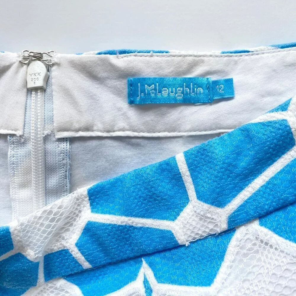J. McLaughlin Adele Blue White Hammam Tile Lace Midi Skirt 12